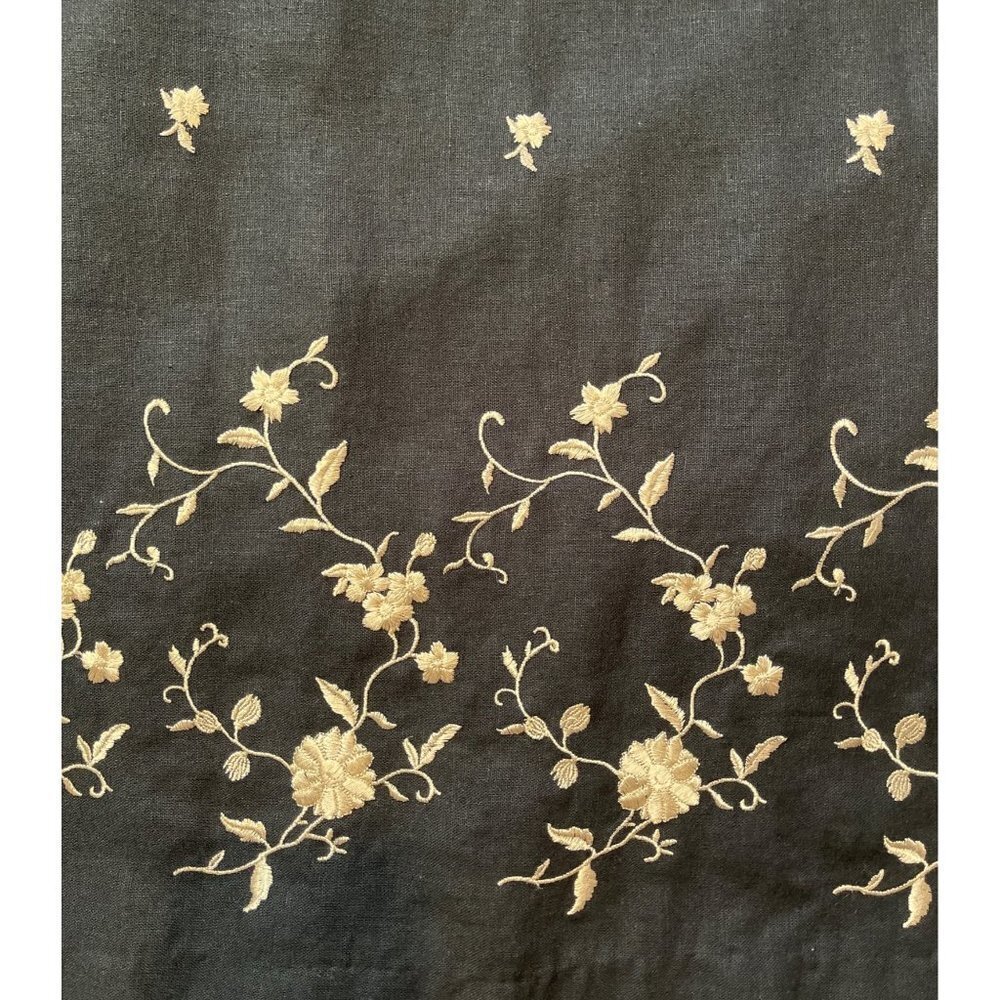 Vintage JACK MULQUEEN NY Women's Size 14 Black Linen Sheath Dress Tan Embroidery - Picture 7 of 8